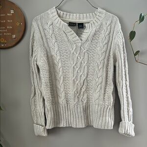 Northcrest Cream V-Neck Sweater Cable Knit